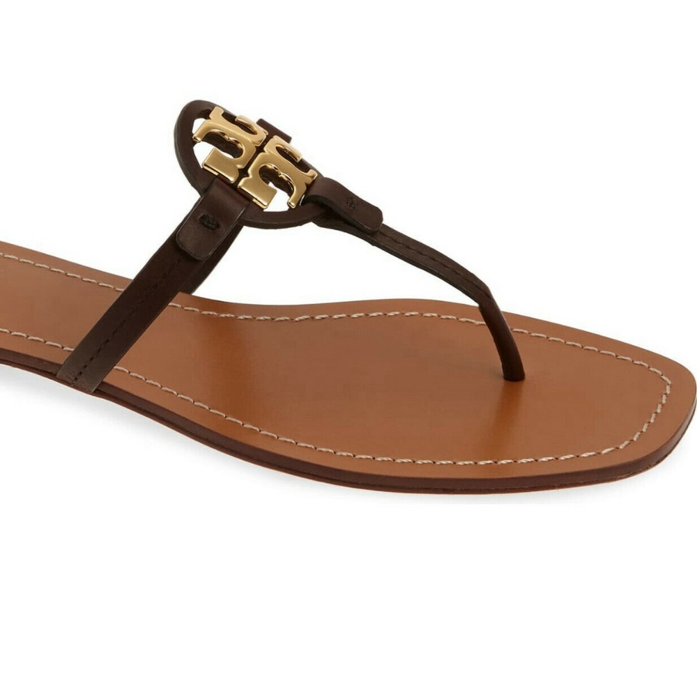 Tory Burch, Mini Miller Logo Leather Sandals, Black Cherry Black Brown